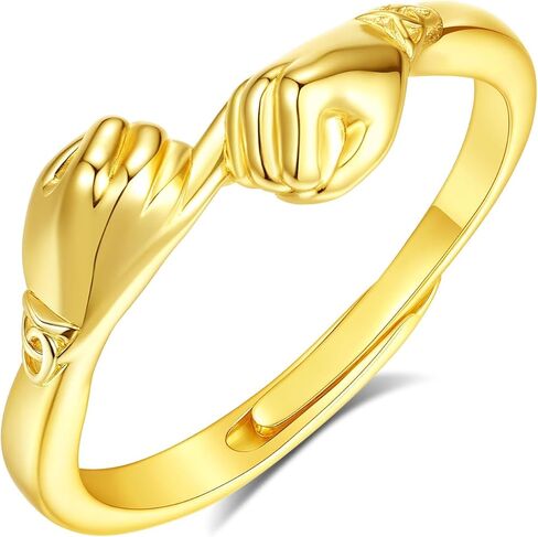 EUDORA Heart Hug Rings for Women Men S925 Sterling Silver, 18K Gold-Plated Adjustable Hugging Hands Open Ring Pinky Promise Couples Bands Rings Promise Ring Jewelry Gifts for Women Men in Saudi Arabia