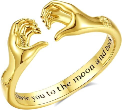 EUDORA Heart Hug Rings for Women Men S925 Sterling Silver, 18K Gold-Plated Adjustable Hugging Hands Open Ring Pinky Promise Couples Bands Rings Promise Ring Jewelry Gifts for Women Men in Saudi Arabia