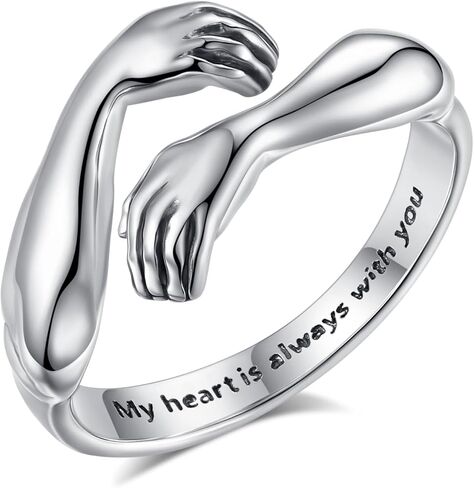 EUDORA Heart Hug Rings for Women Men S925 Sterling Silver, 18K Gold-Plated Adjustable Hugging Hands Open Ring Pinky Promise Couples Bands Rings Promise Ring Jewelry Gifts for Women Men in Saudi Arabia