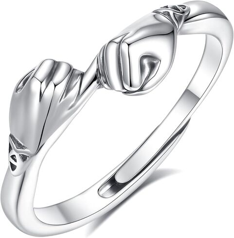 EUDORA Heart Hug Rings for Women Men S925 Sterling Silver, 18K Gold-Plated Adjustable Hugging Hands Open Ring Pinky Promise Couples Bands Rings Promise Ring Jewelry Gifts for Women Men in Saudi Arabia