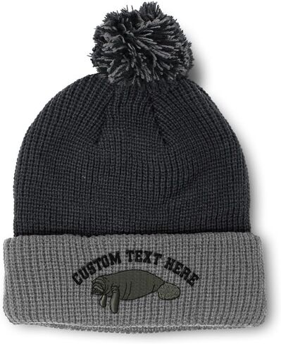 Speedy Pros Pom Pom Beanies for Women Manatee Embroidery Skull Cap Winter Hats for Men Acrylic One Size in Saudi Arabia