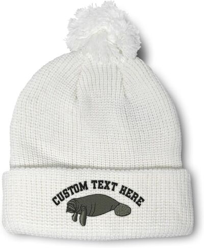 Speedy Pros Pom Pom Beanies for Women Manatee Embroidery Skull Cap Winter Hats for Men Acrylic One Size in Saudi Arabia