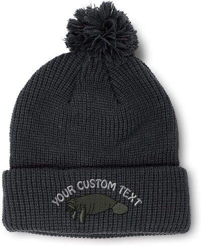 Speedy Pros Pom Pom Beanies for Women Manatee Embroidery Skull Cap Winter Hats for Men Acrylic One Size in Saudi Arabia
