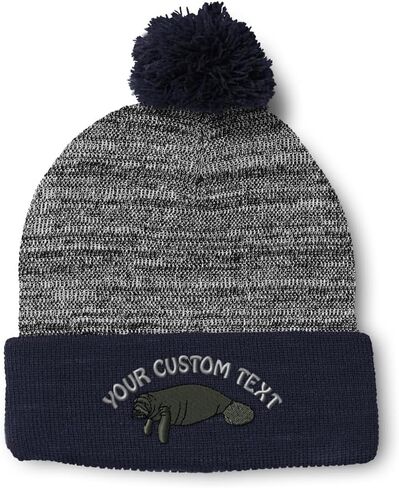 Speedy Pros Pom Pom Beanies for Women Manatee Embroidery Skull Cap Winter Hats for Men Acrylic One Size in Saudi Arabia