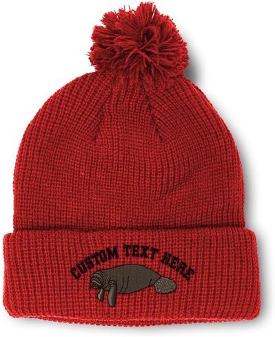 Speedy Pros Pom Pom Beanies for Women Manatee Embroidery Skull Cap Winter Hats for Men Acrylic One Size in Saudi Arabia