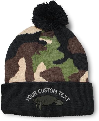 Speedy Pros Pom Pom Beanies for Women Manatee Embroidery Skull Cap Winter Hats for Men Acrylic One Size in Saudi Arabia