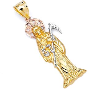 14k REAL Tri Color Gold Religious Santa Muerte Charm Pendant in Saudi Arabia