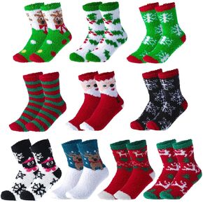 SATINIOR 10 Pairs Christmas Fuzzy Socks for Women and Girls Gifts Fluffy Holiday Winter Colorful Xmas Warm Slipper Soft Socks Unisex in Saudi Arabia