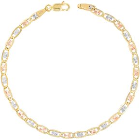 Nuragold 10k ريال أصفر وردي أبيض ذهب صلب فالنتينو 3 مم مرساة سلسلة ربط سوار أو خلخال (7 "-9") مجوهرات إيطالية للرجال والنساء in Kuwait