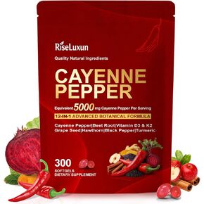 كبسولات هلامية بالفلفل الحار، مع فيتامين د3، ك2+هـ ومستخلصات بذور العنب، والزعرور، والشمندر، والبربرين و12 مستخلصًا آخر، تركيبة متقدمة للحيوية والعافية، من أجل نظام الدورة الدموية الصحي. in Kuwait