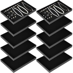 10 Pcs Velvet Stackable Jewelry Tray Showcase Display Jewelry Organizer Tray for Drawers Countertop, Empty Plate for Necklace, Ring, Bracelet Organizing, and Earring Storage Display (Black) in Kuwait