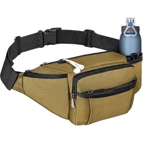 حقيبة نولا فاني مع حامل زجاجة مياه للرجال والنساء، حقيبة خصر كبيرة للمشي لمسافات طويلة، حقيبة بحزام الورك، حقيبة حزام قابلة للتعديل، 6 جيب بسحاب للجري وركوب الدراجات والسفر والمشي والتمارين في الهواء الطلق باللون الأسود in Kuwait