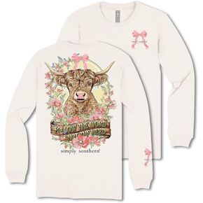 Simply Southern Follow The Word, Not The Herd - Highlander - Cow - Floral - Bow - Youth Long Sleeve in Saudi Arabia