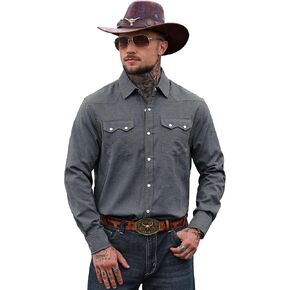 Mens Western Pearl Snap Shirt Cotton Blend Cowboy Style Long Sleeve Button Shirts in Saudi Arabia