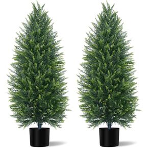 4FT Artificial Cedar Topiary Tree with Pot, Set of 2 Fake Evergreen Tree for Indoor Home Christmas Decor Outdoor Garden Porch Decor in Kuwait