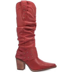 Dingo Womens Grit N' Grace Slouchy Studded Snip Toe Pull On Dress Boots Over the Knee Mid Heel 2-3" - Black in Saudi Arabia