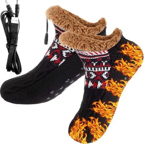 Chicingyou Electric Heated Fleece Socks for Men Women, Winter USB Heating Socks Foot Heater Anti-Slip Thermal Indoor Footwear Foot Warmer Fit for Women's 7.5-10.5 Men's 6-9 in Saudi Arabia