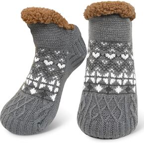 جوارب ZAKASA Fuzzy Slipper للنساء: جوارب شتوية دافئة منتفخة ومريحة ومبطنة بالصوف السميك ومريحة وغير قابلة للانزلاق في المنزل in Kuwait
