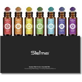 Slema 7 Chakra Essential Oil Roller Gift Set - 7x5ml with Natural Crystal & Jade Rollerballs, Plant-Based Blends for Meditation, Yoga (5mlx7) in Saudi Arabia