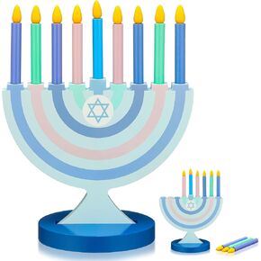 Hanukkah Menorah for Kids Wooden Chanukah Candle Holders with Removable Candles Traditional Candles Menorah 9 Candles Hanukkah Candle Holder for Kids Jewish Gifts Decorations Party Favors in Saudi Arabia