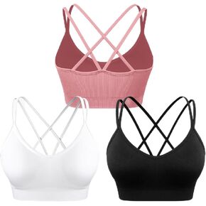 WANAYOU Sports Bras for Women, Strappy Cross Back Medium Support Sports Bra Padded Workout Bra for Athletic Exercise 3 Pack in Saudi Arabia