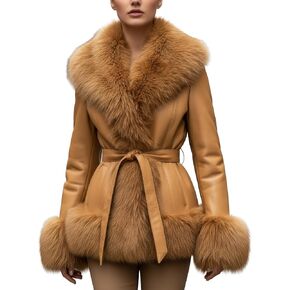 DLNYC Waist Length Warm Winter Vegan Leather Jacket with Faux Fur Trim in Saudi Arabia