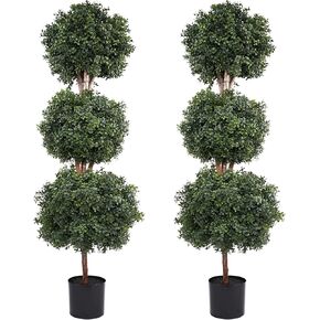 Artificial Topiaries Ball Tree Outdoor, 4.8ft Fake Topiary Triple Ball Boxwood Trees(2 Pieces), Faux Shrubs Plants Potted Artificial Tree Green Decorative Indoor Porch or Garden 57inch in Saudi Arabia