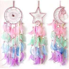3 Pcs Sun Moon Star Dream Catcher, Handmade Woven Traditional Art Design Dream Catchers for Home Wall Hanging Decoration, Wedding Party Decor, Adults Boys Girls Festival Blessing Gift (Pastel Color) in Kuwait