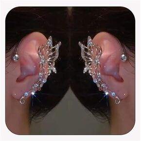 2 قطعة فراشة الأذن الكفة الجنية الجناح الكفة يلتف خمر غير ثقب الأقراط وهمية للنساء الزفاف حفل زفاف حفلة موسيقية الكرة مجوهرات كريستال حجر الراين تألق in Kuwait