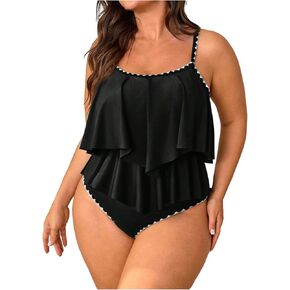 طقم بيكيني نسائي من Verdusa مكون من قطعتين مقاس كبير تانكيني مع حواف متباينة وطبقات مكشكشة مع لباس داخلي in Kuwait