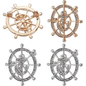 FINGERINSPIRE 4 Pcs Boat Anchor Rudder Brooch Platinum Golden Zinc Alloy Rhinestone Punk Anchor Badge Lapel Pins for Jackets Coat Suit Men's Jewelry Brooch Decoration Clips for Tuxedo Tie Hat Scarf in Kuwait