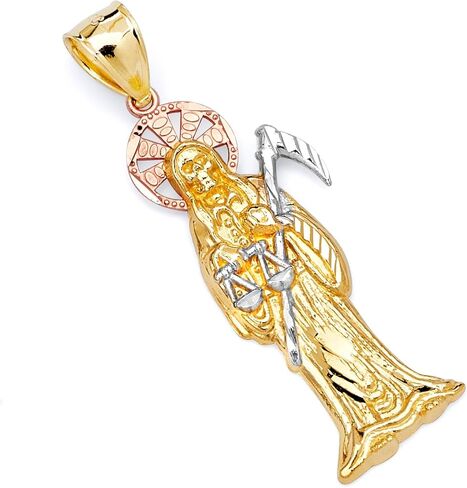 14k REAL Tri Color Gold Religious Santa Muerte Charm Pendant in Saudi Arabia