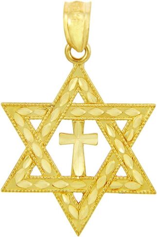 10K and 14K Yellow or Rose Gold Jewish Charm Star Cross of David Pendant - Choice of Metal Color in Kuwait