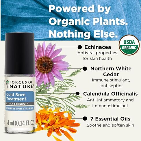Forces of Nature Cold Sore Treatment Extra Strength H-Balm, Organic Fast Relief for Cold Sores & Fever Blisters w/Echinaea & Northern White Cedar, Calms Swelling (0.14 fl oz) in Saudi Arabia