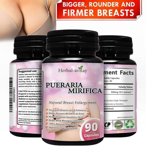 Pueraria Mirifica Capsules - Natural Breast Enhancement Pills for Women - Breast Enlargement Pills - Breast Growth, Vaginal Health, Menopause Relief, Skin & Hair Health - 90 Vegan Capsules in Saudi Arabia