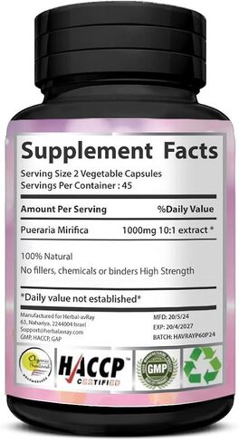Pueraria Mirifica Capsules - Natural Breast Enhancement Pills for Women - Breast Enlargement Pills - Breast Growth, Vaginal Health, Menopause Relief, Skin & Hair Health - 90 Vegan Capsules in Saudi Arabia