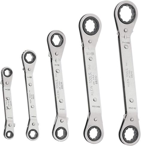 Klein Tools 68245 Reversible Ratcheting Box Wrench Set, 5-Piece, Black, Made in USA in Saudi Arabia