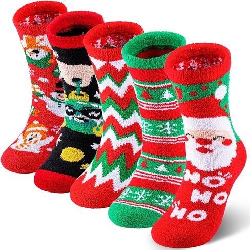 Labeol 5 Pairs Christmas Fuzzy Socks for Women Gifts,Funny Cute Cozy Fluffy Thick Thermal Winter Warm Fuzzy Socks in Kuwait