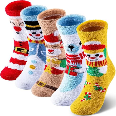 Labeol 5 Pairs Christmas Fuzzy Socks for Women Gifts,Funny Cute Cozy Fluffy Thick Thermal Winter Warm Fuzzy Socks in Kuwait