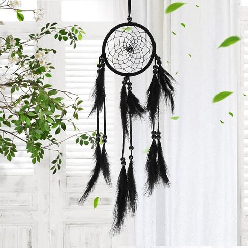 1pc Wood Beads Handmade Large Dream Catcher Dreamcatcher Craft Hanging Pendant Craft Gift Living Room Home Decoration(Black) in Saudi Arabia