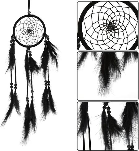 1pc Wood Beads Handmade Large Dream Catcher Dreamcatcher Craft Hanging Pendant Craft Gift Living Room Home Decoration(Black) in Saudi Arabia