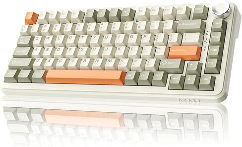 AK820 Wired 75% Mechanical Keyboard, Hot-Swappable Gasket-Mounted Gaming Keyboard with Similar HP Switches, 81 PBT Keycaps White-Grey Layout, Multimedia Keys Knob, White Backlit in Kuwait