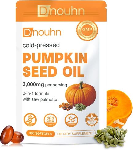 Pumpkin Seed Oil with Saw Palmetto Capsules, Essential Fatty Acids & Phytosterols, Pumpkin Seed Oil for Hair Growth, Urinary, Bladder & Prostate Health, Cold Pressed Pure Virgin, 300 Softgels in Saudi Arabia