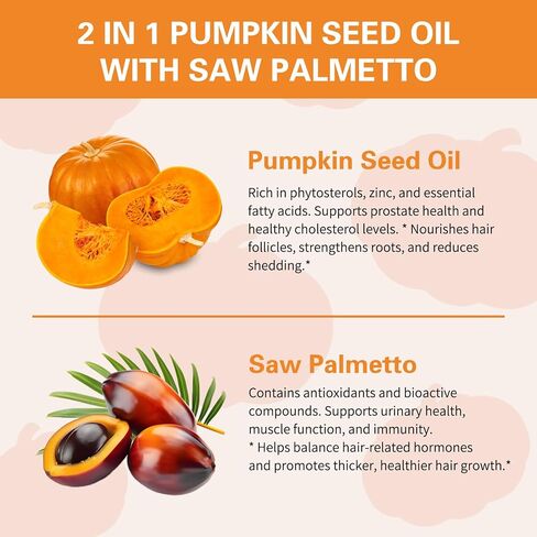 Pumpkin Seed Oil with Saw Palmetto Capsules, Essential Fatty Acids & Phytosterols, Pumpkin Seed Oil for Hair Growth, Urinary, Bladder & Prostate Health, Cold Pressed Pure Virgin, 300 Softgels in Saudi Arabia