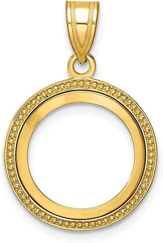 Gold Coin Pendant Mounting - 14mm 18mm 22mmCoin Size - Beaded Edge Design Wide Frame - 14K Yellow Gold - Prong Set with Bail in Saudi Arabia