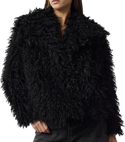Flygo Women's Faux Fur Coat Jacket Fluffy 2025 Winter Jackets Lapel Long Sleeve Loose Shaggy Coats Outerwear in Saudi Arabia