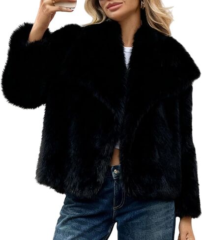 ALSOGO Women's Faux Fur Coat Fluffy Shaggy Jacket Lapel Open Front Long Sleeve Jackets Winter Warm Furry Overcoat in Saudi Arabia
