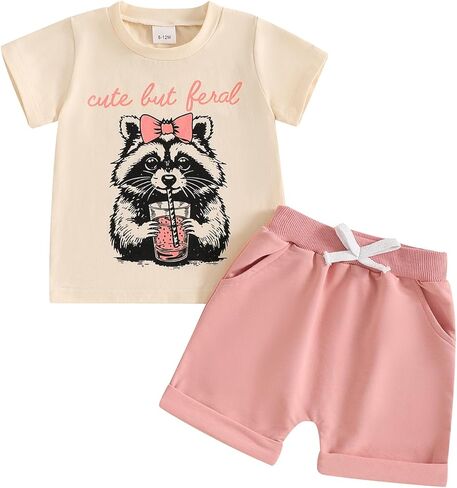 Toddler Baby Girl Summer Outfit Short Sleeve T Shirt Top Casual Shorts Set Infant Newborn Clothes 6 12 18 24 Month in Kuwait