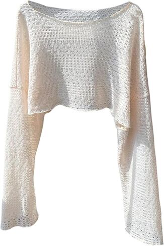 SHENHE Women's Plus Size Shrug Sweater Bell Sleeve Boat Neck Loose Knitted Crop Sweaters in Saudi Arabia