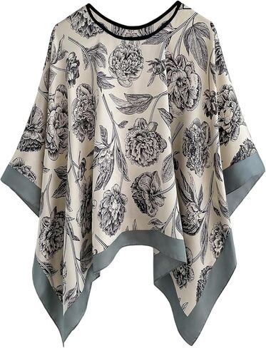 معطف نسائي من Floerns برقبة دائرية وأزهار غير متماثلة 3/4 كم يلتف شالات in Kuwait